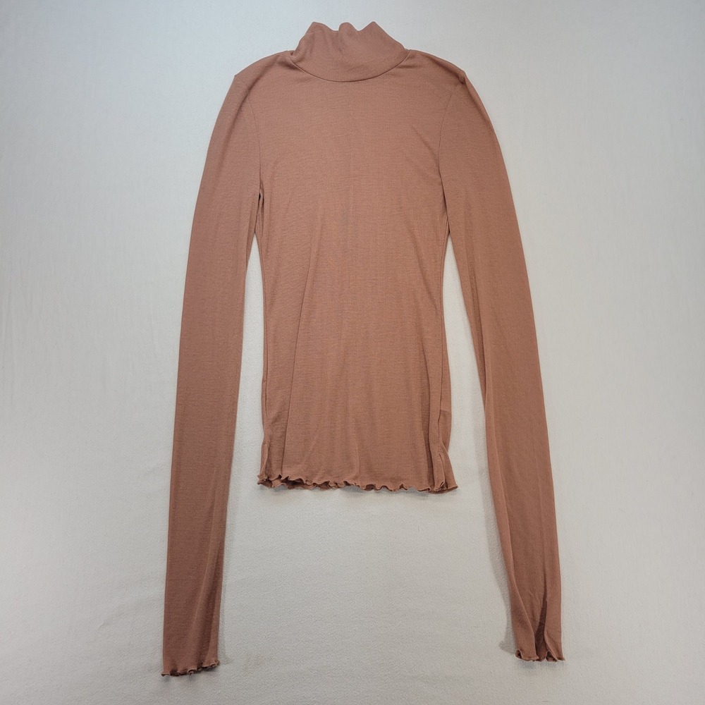 Intimately Free People Turtleneck Women S Rose Pink Lettuce Edge Ribbed‎ Top